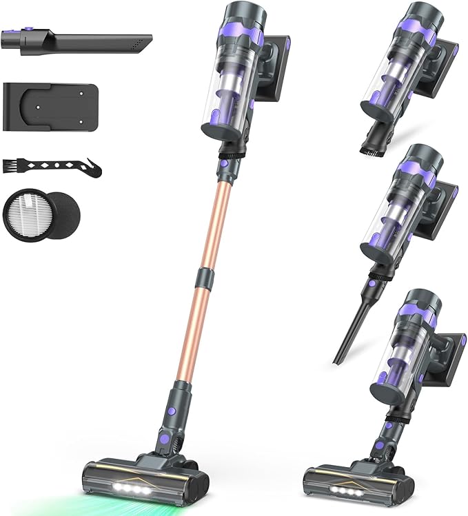 Cordless Vacuum Cleaner 80Kpa Lightweight Cordless Stick Vacuum 650W Rechargeable Battery Vacuum with 75min Runtime LED Display Stick Vacuum Cleaners for Home Pet Hair Hardfloor Carpet-V2 (Sliver)