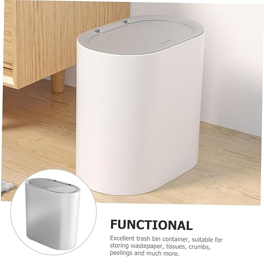 Happyyami Lidded Trash Can Press Type Cover Nordic Style Household Waste Basket for Bathroom Kitchen Bedroom Living Room Compact Lightweight Design Made of Material