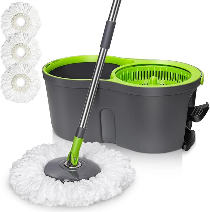 Spin Mop Bucket SystemMasthome Pedal Spin Mop and Bucket with Wringer SetEasyWring Microfiber Mop with 3 Mop Pads360°Spinning Floor Cleaning System - Home &amp Office Suitable