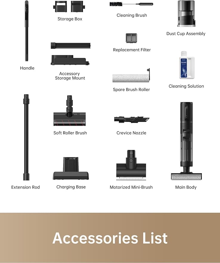 DREAME H12 Dual Vacuum Mop 4-in-1 Cordless Vacuum Mop Combo Wet Dry Vacuum Cleaner for Hard Floor Cordless Vacuum for Multi-Surface One-Step Self Cleaning with Hot Air Drying Black