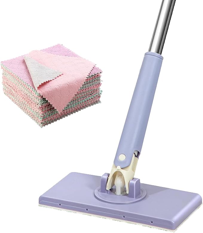 Mini Mop Convenient Cloth Changing Mini MopNo-Touch Dirty Cleaning Flat Dust Mop Wet and Dry Sweeper with Long Stainless Steel Handle &amp Sweeping Cloths (10 Cloths)
