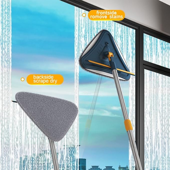 Wall Cleaner Mop with Long Handle 5-in-1 Wall Cleaning Dust Mop with 6 Replacement Chenille Microfiber Pads Squeegee Scrubber Duster Cleaning Tools for Wall Window Floor Ceiling