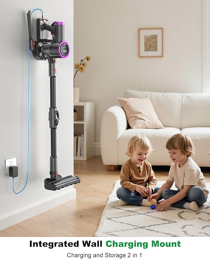 Cordless Vacuum Cleaner Stick Vacuum Rechargeable 550W 45KPA Powerful Suction Lightweight Vacuum Cleaners for Home Anti-Tangle Self Standing for Pet Hair Hardwood Floor Carpet - Purple