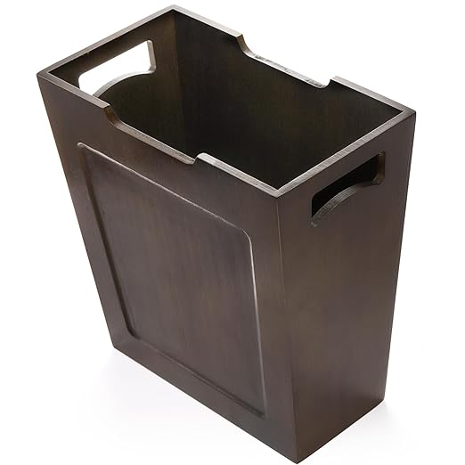 TOPZEA Bamboo Waste Basket Rectangular Narrow Trash Can with Handles Wooden Slim Wastebasket Small Garbage Cans for Bathroom Bedroom Kitchen Craft Room Office RVs 10.5x6x11