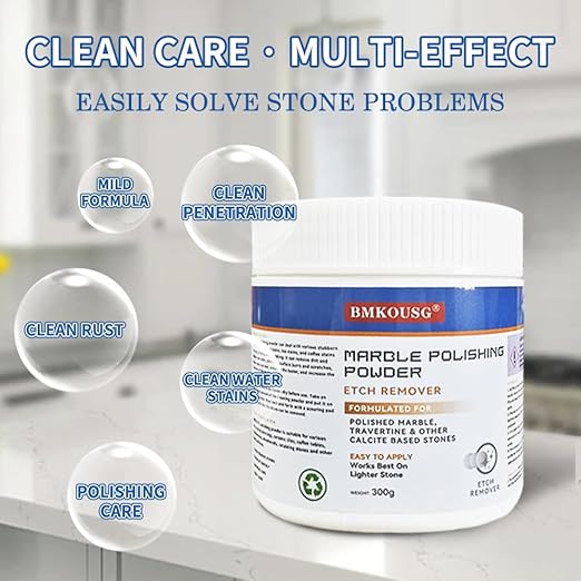 Granite Polishing Powder with Sponge Wiper &amp Glove Marble Etch Remover - Professional Cleaner Compound for Granite Marble Quartz &amp Stone | Restores Shine Removes Scratches &amp Etch