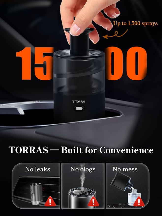 Torras Smart Car Air Freshener Diffuser CF18 Landscape Car Diffuser Auto On/Off 3 Modes Ambient lights 1100mAh Built-in Battery Perfume Natural Fragrance Lasts 3 Months