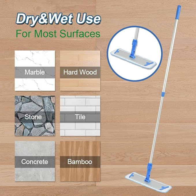 Layers 18 Inch Microfiber Mop for Floor Cleaning-Hardwood with 3 Washable Mop Pads with 59.8‘’ Extra-Long Aluminium Handle for Wet Dry Dust Household Cleaning.