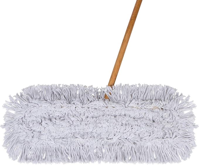 Commercial Dust Mop &amp Floor Sweeper 24 in. Dust Mop for Hardwood Floors Cotton Mop Head Wooden Broom Handle Industrial Dry Mop for Floor Cleaning &amp Janitorial Supplies