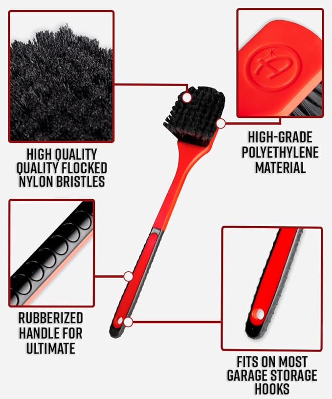 Adam's Polishes Fender Brush - Rubberized Professional Long Handle Car Wash Brush