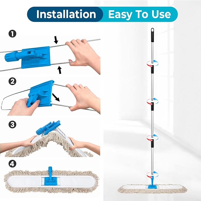 41” Commercial Dust Mop for Floor Cleaning Industrial Dry Mop with Heavy Duty Long Handle Large Cotton Reusable mop Head for Cleaning Office Garage Hardwood Warehouse Factory Mall
