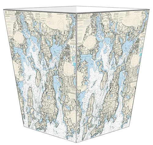 Marye-Kelley WB1709-Narragansett Bay Nautical Chart Wastepaper Basket