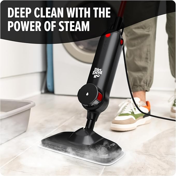 Dirt Devil Steam Mop Cleaner For Sealed Hard Floors WD20000 Black + 32 oz Steam Water For Sealed Hard Surfaces Demineralized Scented Water AD31401