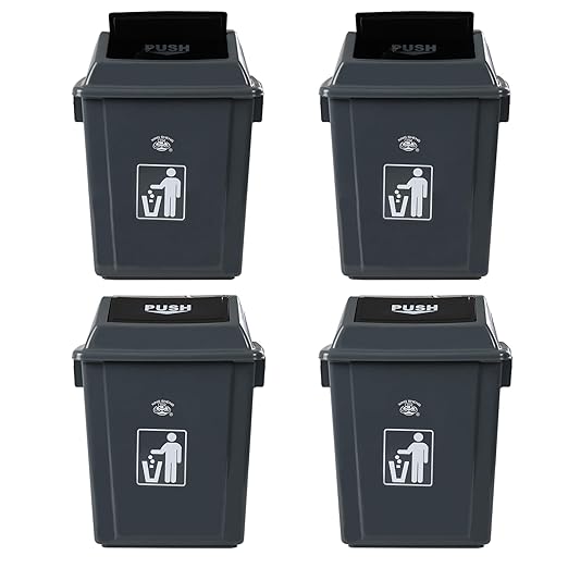 6 Gallon Plastic Swing Top TrashBin/Garbage Can Lidded Wastebasket Trash Can for Kitchen Garage Office Grey (4 Pack)