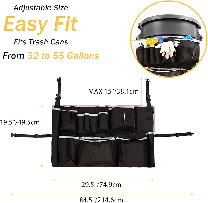 Trash Can Caddy BagCleaning Caddy Bag for 32-55 Garbage Bags HolderRound Trash Bags HolderCleaning Tool Organizer for 13 PocketsCleaning for Cleaning Supplies