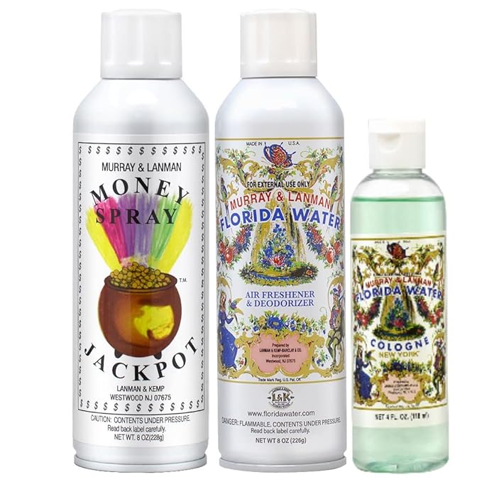 Lanman &amp Kemp Money Jackpot Spray 8oz + Florida Water Air Freshener &amp Deodorizer 8oz + Aqua De Florida 4oz