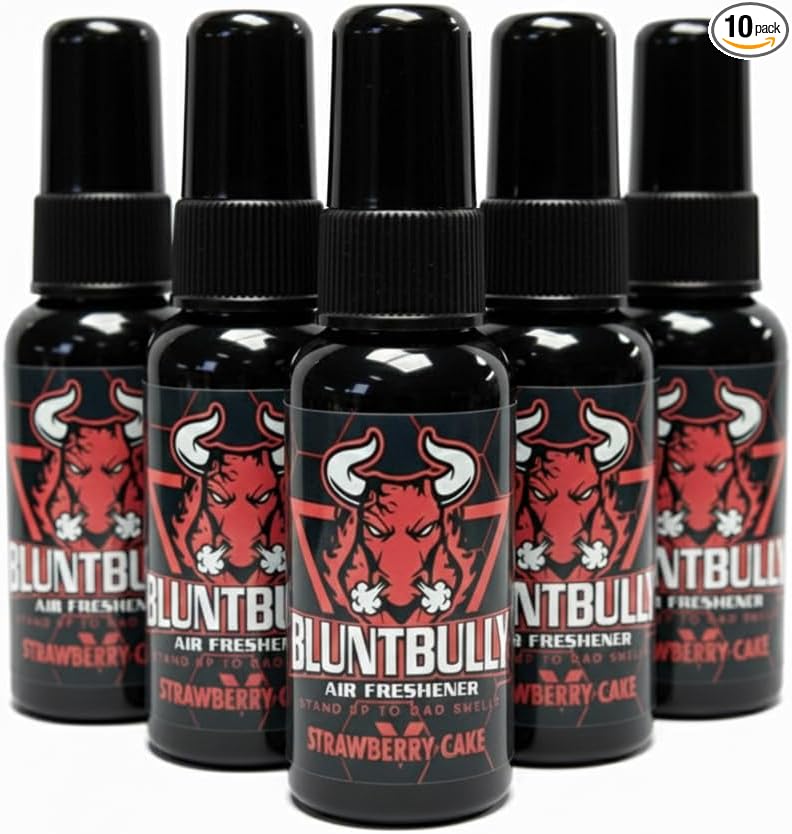 Blunt Bully Air Freshener (Strawberry Cake) (10 Pack) Premium Oil Based Air Freshener Spray. Long-Lasting Room Bathroom Office &amp Car Scent | Eliminates Odors from Smoke Pets &amp More