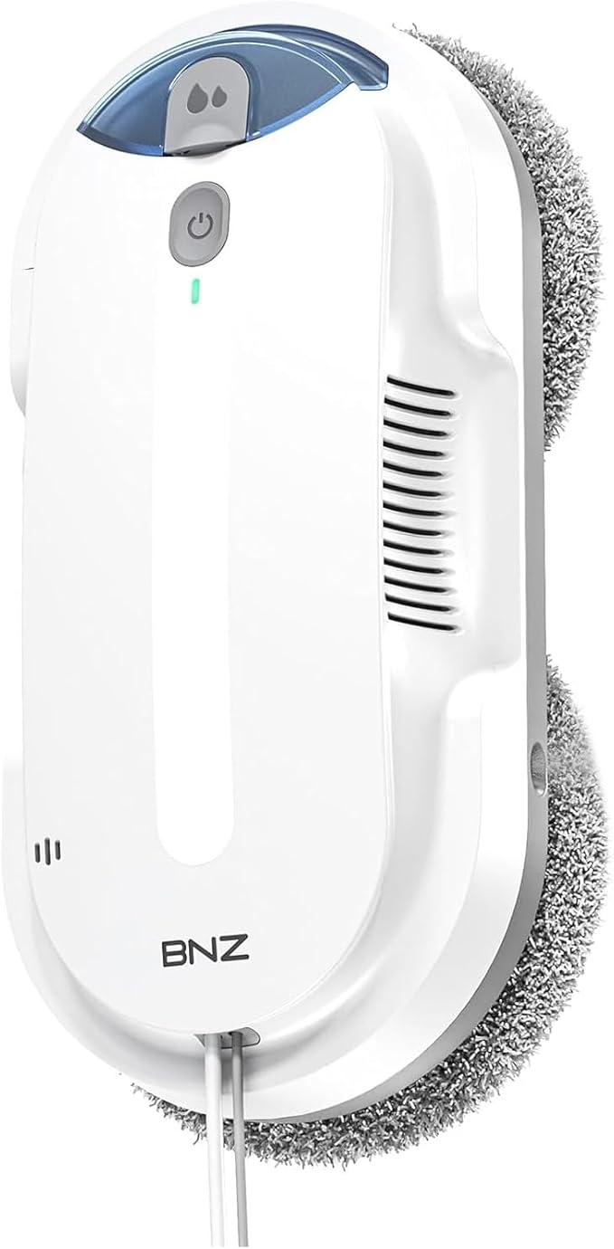 BNZ Smart Window Cleaning Robot Twin Turbo &amp Dual Auto-Spray Window Cleaner with Multiple Safety System AI Path Planning Frameless Edge Detection K1 (White)