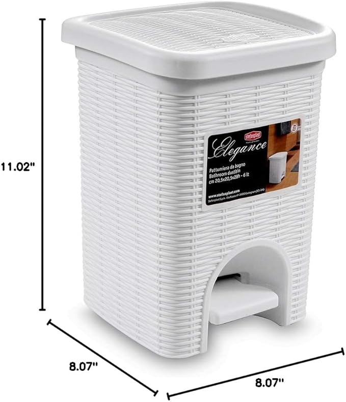 Stefanplast Elegance Bathroom Dustbin White 20.5 x 20.5 x 28 cm