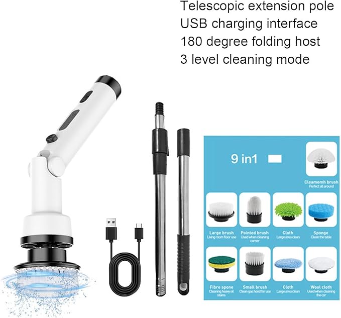 Electric Spin Scrubber with Replaceable Brush Heads Detachable Handle Power Brush for Bathroom Floor Tile Cordless Shower Scrubber