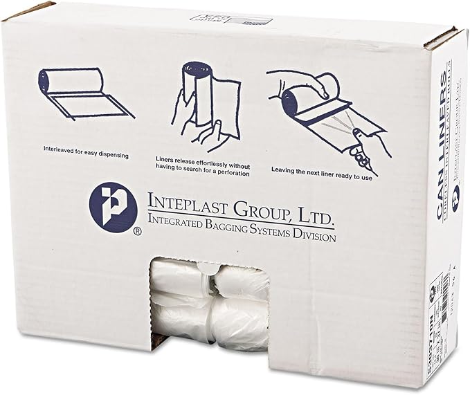 Inteplast 20-30 Gal Trash Can Liners - 10 Mic Thickness Natural Color - 500 Bags
