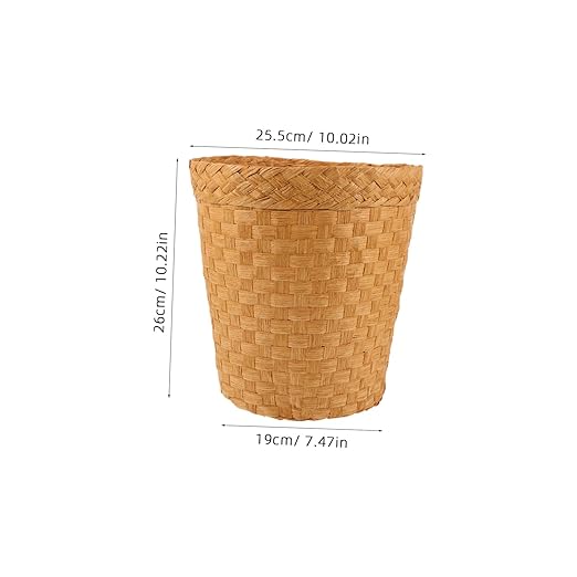 Luxshiny Bamboo Rattan Trash Can Storage Basket Desk Waste Basket for Bedroom Bathroom