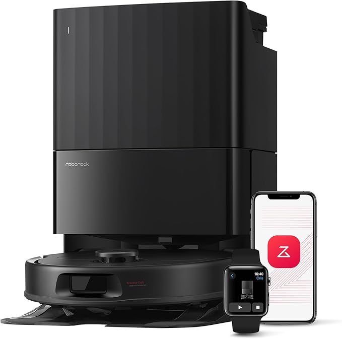roborock Qrevo Series Robot Vacuum and Mop 8000Pa Suction Upgraded from Qrevo S Anti-Tangle Brushes Smart Obstacle Avoidance Auto Mop Washing All-in-One Dock 200RPM Spinning Mops Black(QV 35A)