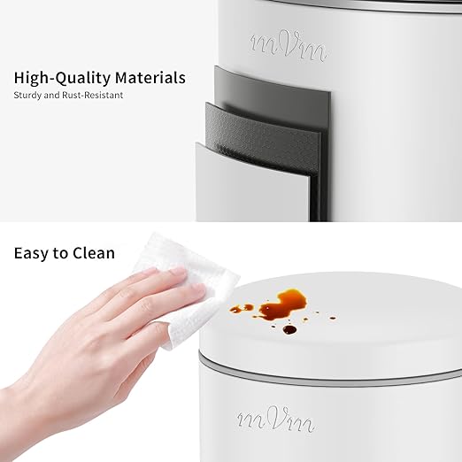 mVm Trash Can Set 5.3 Gallon(20L)+1.3 Gallon(5L) Kitchen Bathroom Trash Cans Combo Step Round Stainless Steel Garbage Can with Lid Anti-FingerprintSoft-Closefor Home Office(White)