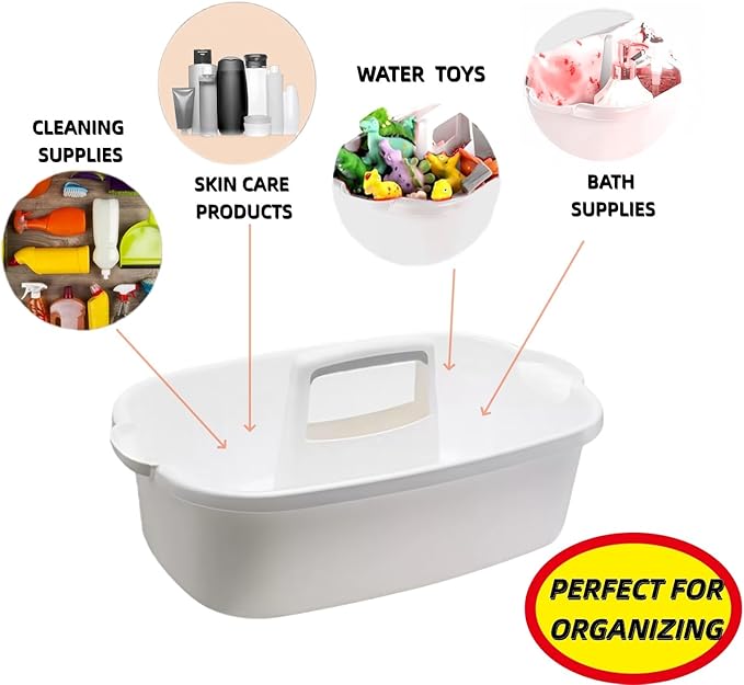 2 Pack Large Cleaning Caddy Portable Shower Basket Supply Organizer with HandlePlastic Bucket Tool Storagefor BathroomBedroomKitchenUnder Sink Storage (White)