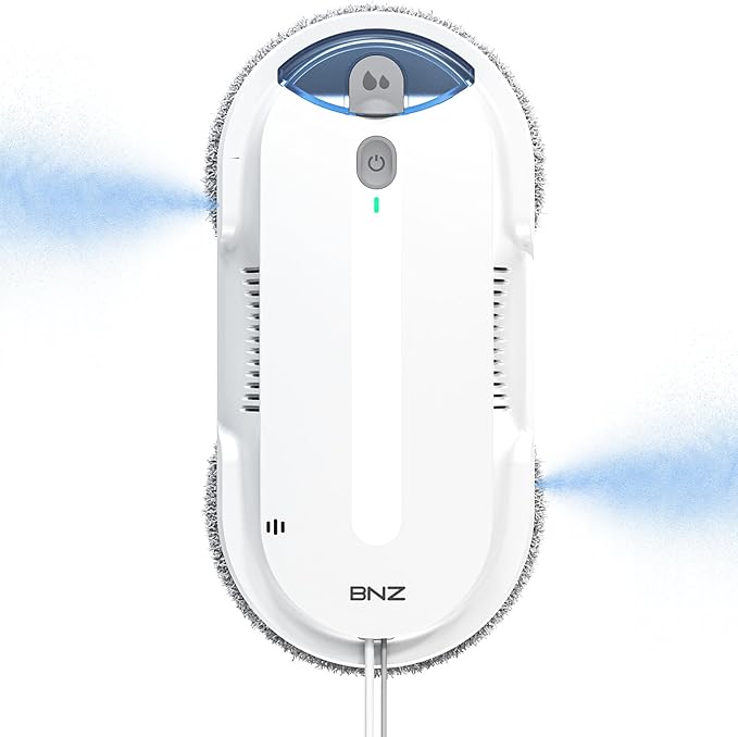 BNZ Smart Window Cleaning Robot Twin Turbo &amp Dual Auto-Spray Window Cleaner with Multiple Safety System AI Path Planning Frameless Edge Detection K1 (White)