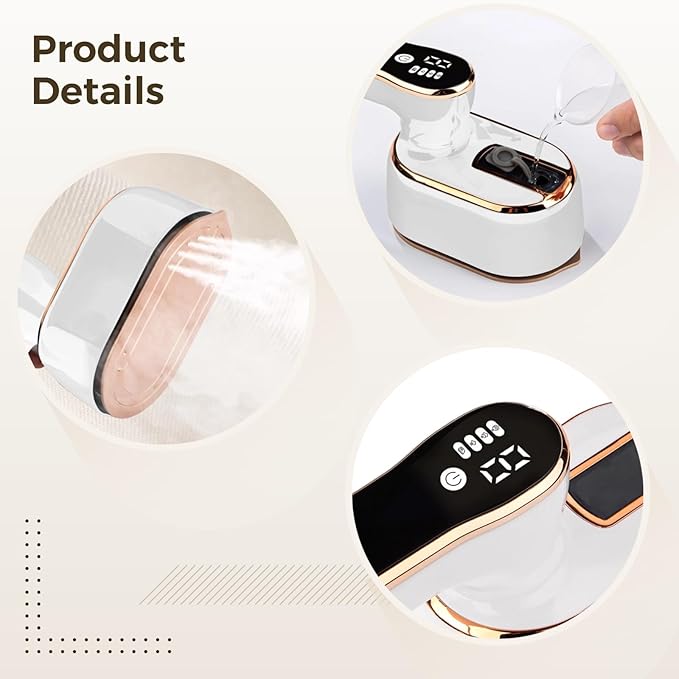 110V Handheld Led Digital Steamer Travel-Friendly Touch Screen Water Cup and Storage Bag Included White