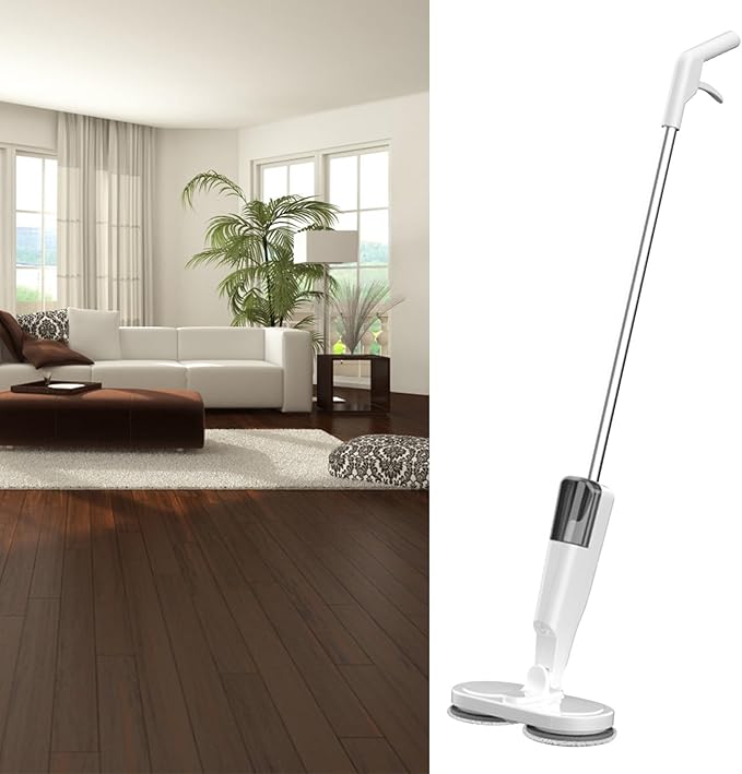 Electric Mop Rechargeable AdjustableCordless Flexible Mop with Water Sprayer for Hardwood Tile Marble Floors Versatile and Cordless and Quiet Easy to Use (White)