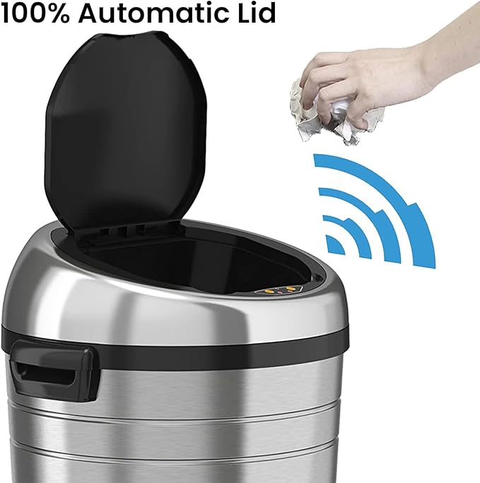 iTouchless 18 Gallon Commercial Size Touchless Sensor Trash Can with Odor Filter 68 Liter Automatic Garbage Bin Silver Round Stainless Steel Model Number: IT18RC-1