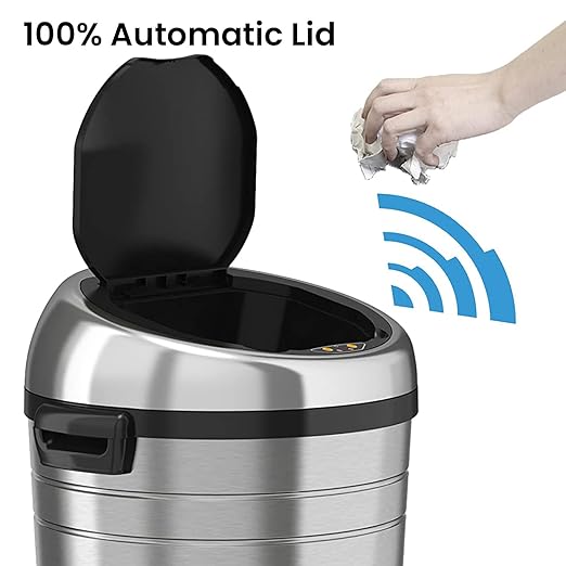 iTouchless Glide 23 Gallon Sensor Trash Can with Wheels and Odor Control System Stainless Steel 87 Liter Automatic Kitchen Bin and Office Garbage Can (Powered by Battery or Optional AC Adapter)