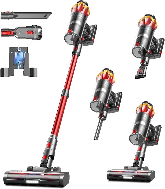 Cordless Vacuum Cleaner 650W/55KPa 70Mins Vacuum Cleaners for Home Self-Standing Stick Vacuum with Anti-Tangle Brush &amp OLED Touch Screen Vacuum Cleaner for Hardwood FloorsCarpetPet HairCar (