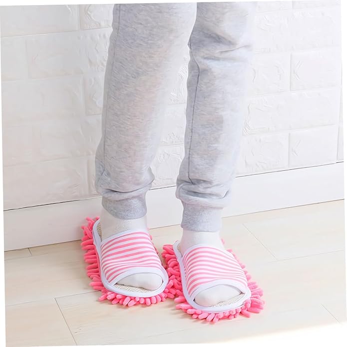 minkissy 2 Pairs Washable Detachable Mop Slippers: Floor Cleaning Unisex House Slippers -striped Indoor Cleaning Shoes for Home Dorm