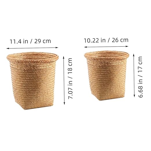 ARTIBETTER 2pcs Seagrass Waste Basket Woven Trash Can Garbage Container Bin Wicker Rattan Laundry Hamper Plant Pot Holder Sundries Storage Basket for Kitchen Bathroom Home Office
