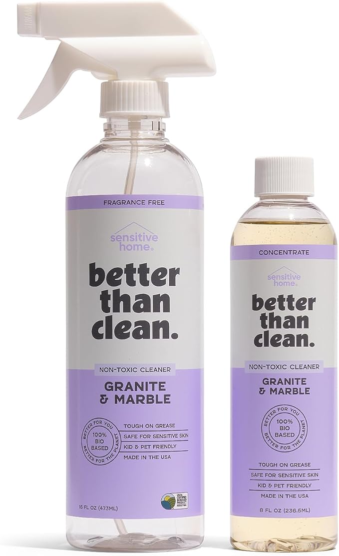 Marble &amp Granite Cleaner Starter Pack - Plant-Based Natural Stone Cleaner for Countertops Showers Floors &amp More - Suitable for Sensitive Skin Fragrance Free Kids &amp Pet-Friendly
