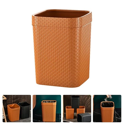 Zerodeko Orange Rattan Storage Bucket Large Capacity Waste Can Plastic Garbage Container Office Trash Bin Ash-bin
