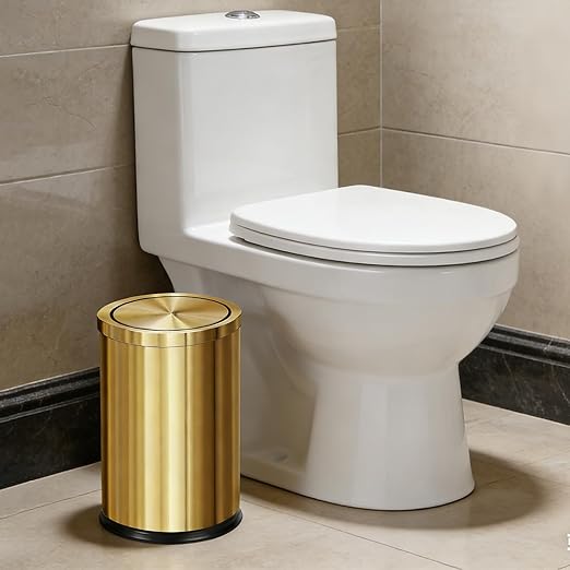 Stainless Steel Gold Trash can with Flipping Lid 2.4gallon Fingerprint-Proof Garbage cans Wastebasket Bin for Kitchen bothroom Living Room (Gold)