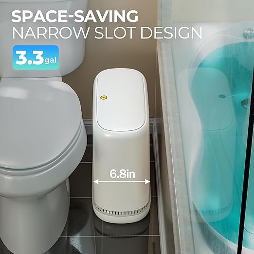 CTIME Small Bathroom Trash Can - Bathroom Garbage Can with Lid and Odor-Lock Seal | Waterproof - OneTouch Press for RV Kitchen Office (3 Gal)