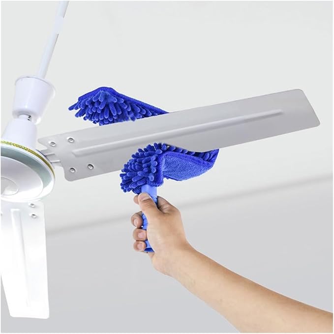 Microfiber Ceiling Fan Blade Cleaning Duster Kit Removable Flexible Cobweb High Dust Removal Dusters(Blue 4 Sections)