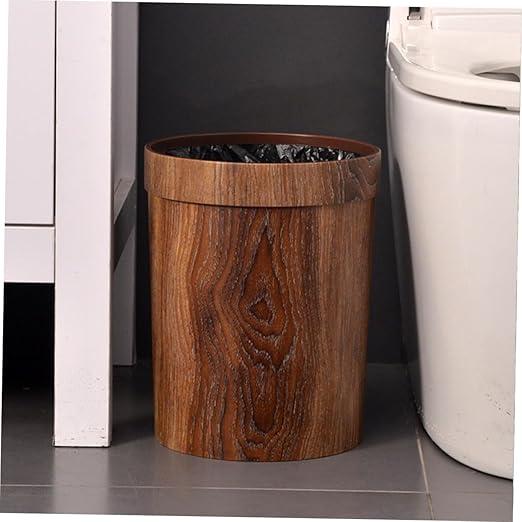 Unomor Plastic Waste Bucket Imitation Wood Grain Home Trash Can Bathroom Bedroom Wastebasket