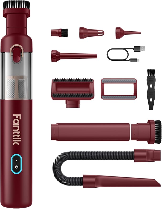 Fanttik Slim V8 APEX Car Vacuum 4-in-1 Portable Mini Cordless Vacuum with 19000pa Suction Power Type-C Charge 2 Suction Modes Handheld Vacuum for Small Jobs Car Office Desk Keyboards (Red)