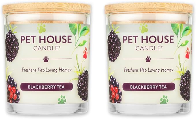 Pet House Candles Scented Pet Friendly Candles Clean Burning Plant-Based with a Natural Fiber Wick - BlackBerry Tea 9 oz 2 Pack