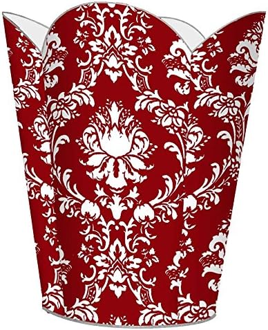 Marye-Kelley WB1276- Red &amp White Damask Wastepaper Basket