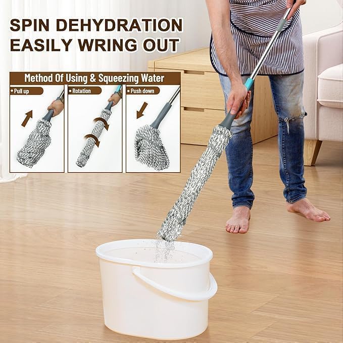 Self-Wringing Twist Mop with Microfiber Head – Reusable Floor Cleaning Mop with Extendable Stainless Steel Handle