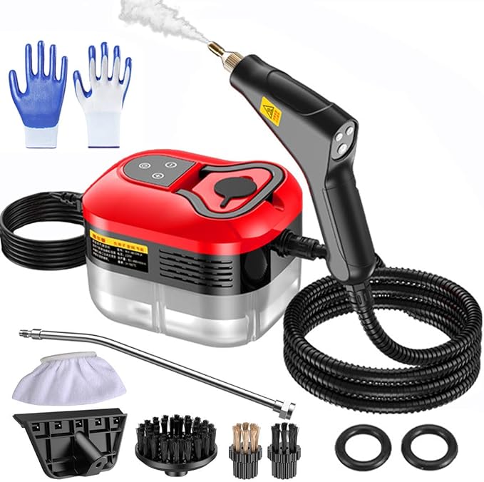Red Handheld Steam Cleaner with Handle Controllable Switch Steam Cleaner Home 1500W Steam Cleaner for Home Use Car Steamer Auto Detailing Kitchen Floors Tools