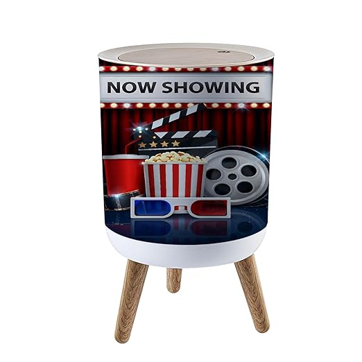 Small Trash Can with Lid Cinema background concept movie theater object on red curtain Garbage Bin Round Waste Bin Press Cover Dog Proof Wastebasket for Kitchen Bathroom Living Room 1.8 Gallon