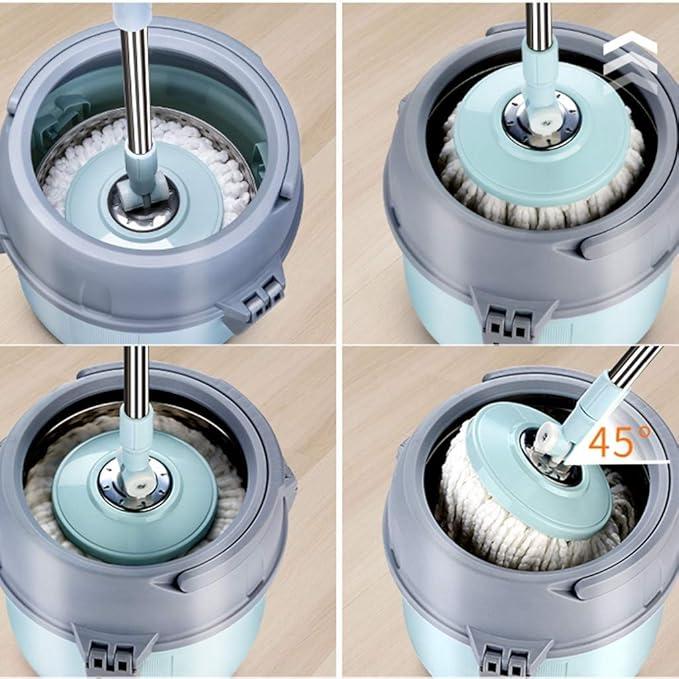 MopSpin Bucket Floor Cleaning System with Extended Adjustable Handle and 2 Microfiber Pads