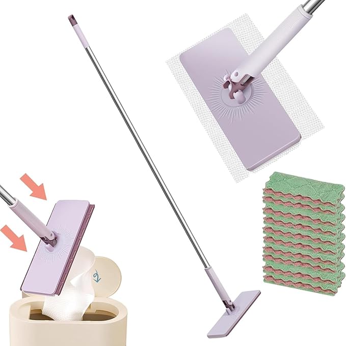 Reusable MopRotating Head Long Handle Reusable - Dry Wet Mops for Hardwood Floors | for Home Kitchen Bathroom Bedroom Living Room Hardwood Laminate Tile Glass Window